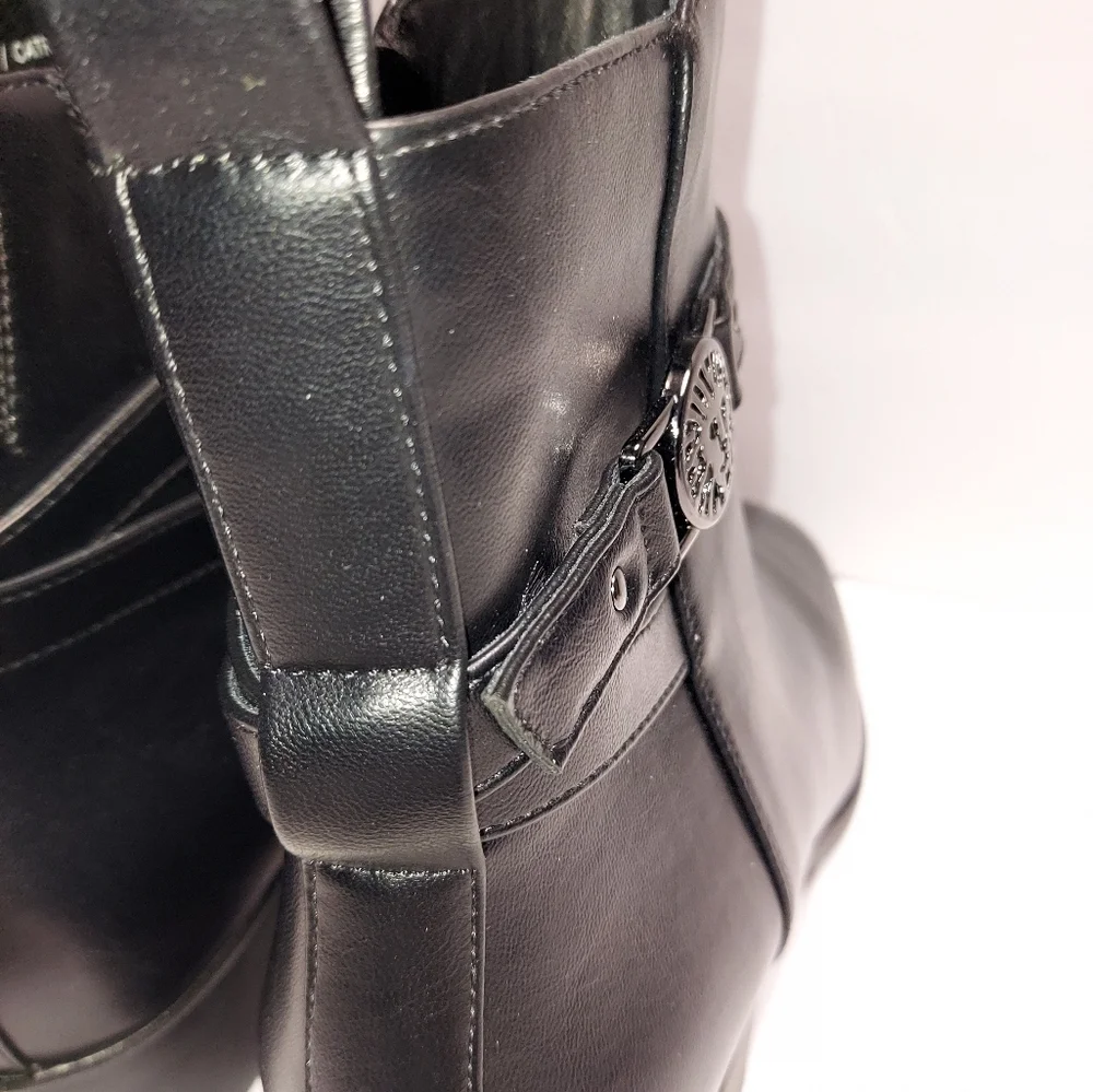 Anne Klein Womens Sz 9 Catriona Black Zip Ankle Bootie Block Low Heel Almond Toe - Picture 7 of 14